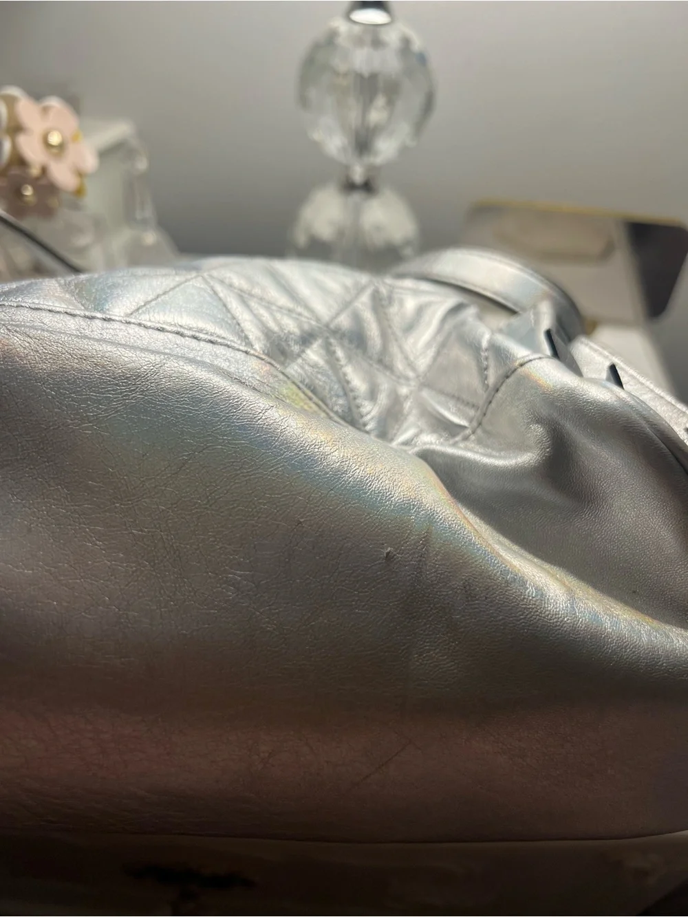 Michael Kors Metallic Silver Quilted Backpack